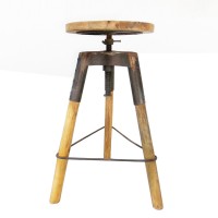 Tripod Stool with Handbeaten Iron Elements