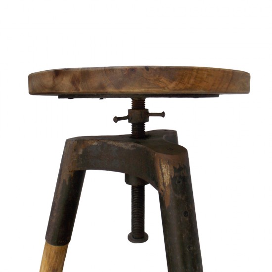 Tripod Stool with Handbeaten Iron Elements