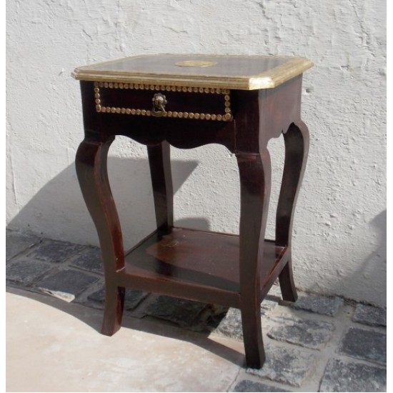 Side Table in Wood decorated with Brass Artwork Side Table in Wood decorated with Brass Artwork