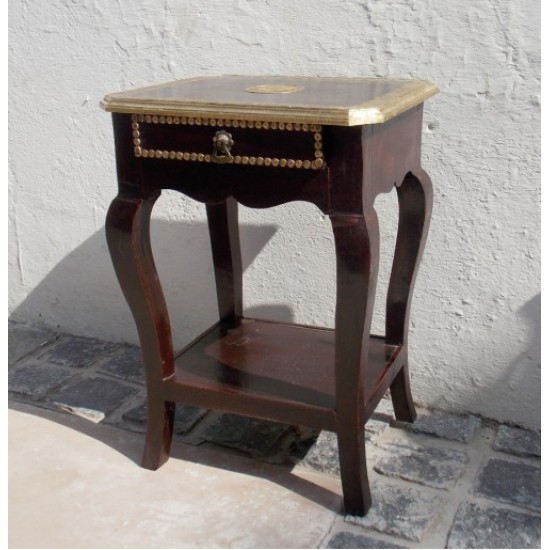 Side Table in Wood decorated with Brass Artwork