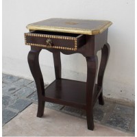 Side Table in Wood decorated with Brass Artwork