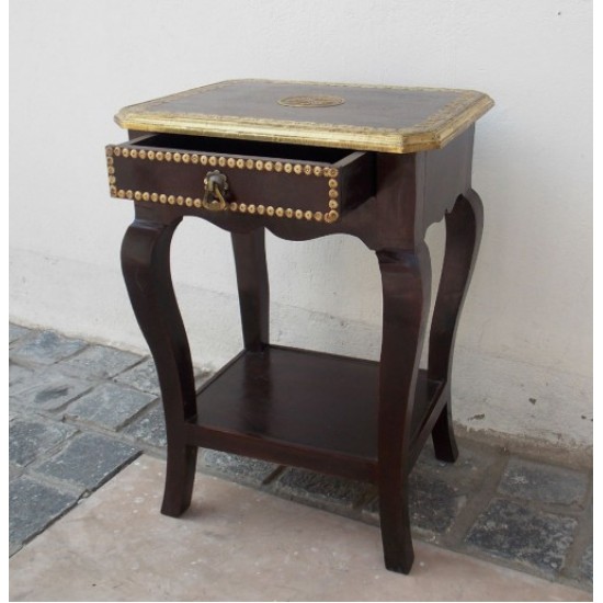 Side Table in Wood decorated with Brass Artwork