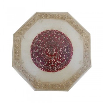 Octagonal Painted Wooden Chowki - Small 14 x 14 Inches