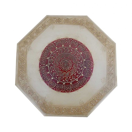 Octagonal Painted Wooden Chowki - Small 14 x 14 Inches