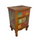 Three Drawers Cabinet/ Bed Side in a Classy Combination of Honey Polish and Colorful Geometrical Motifs Three Drawers Cabinet/ Bed Side in a Classy Combination of Honey Polish and Colorful Geometrical Motifs