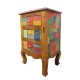 Three Drawers Cabinet/ Bed Side in a Classy Combination of Honey Polish and Colorful Geometrical Motifs 