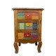 Three Drawers Cabinet/ Bed Side in a Classy Combination of Honey Polish and Colorful Geometrical Motifs 
