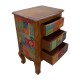 Three Drawers Cabinet/ Bed Side in a Classy Combination of Honey Polish and Colorful Geometrical Motifs Three Drawers Cabinet/ Bed Side in a Classy Combination of Honey Polish and Colorful Geometrical Motifs