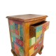 Three Drawers Cabinet/ Bed Side in a Classy Combination of Honey Polish and Colorful Geometrical Motifs Three Drawers Cabinet/ Bed Side in a Classy Combination of Honey Polish and Colorful Geometrical Motifs