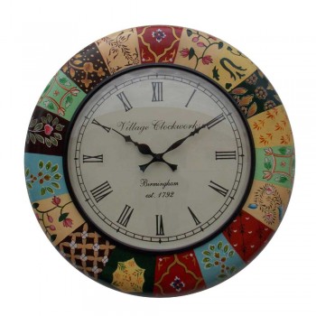 Block Print Inspired Wall Clock 18 Inch