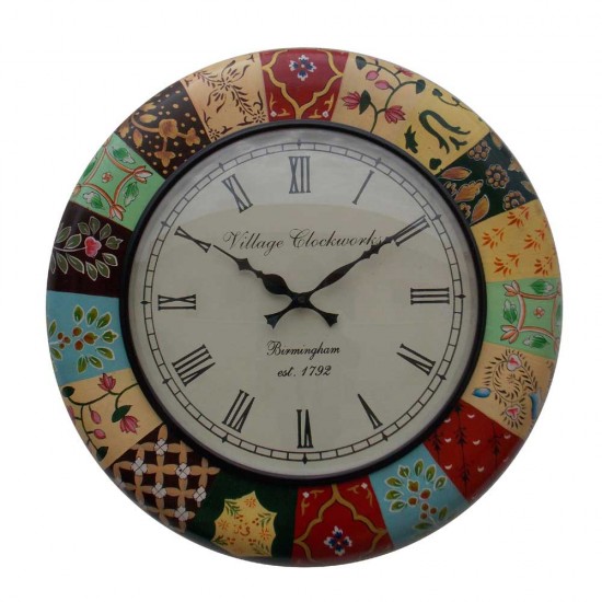 Block Print Inspired Wall Clock 18 Inch Block Print Inspired Wall Clock 18 Inch