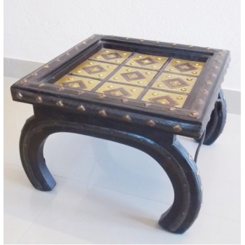 Cart Inspired Wooden Side Table With Brass Art 