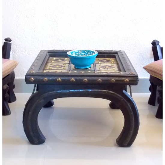 Cart Inspired Wooden Side Table With Brass Art Cart Inspired Wooden Side Table With Brass Art
