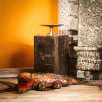 Reclaimed sleeper wood candle holder with iron detail – rustic table décor Reclaimed sleeper wood candle holder with iron detail – rustic table décor