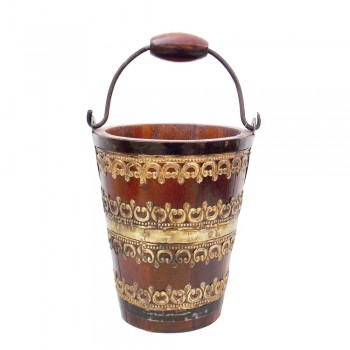 Wooden Bucket Planter With Brass Art Small, Bottle Chiller