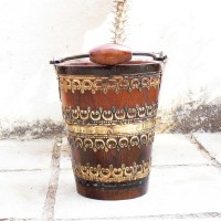 Wooden Bucket Planter With Brass Art Small, Bottle Chiller