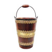 Wooden Bucket With Brass Art, Bottle Chiller - Medium