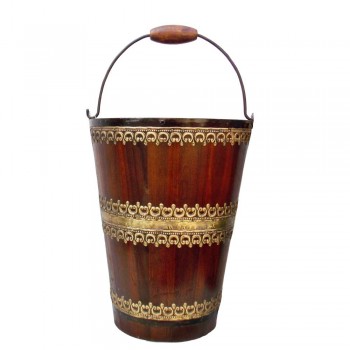 Wooden Bucket With Brass Art, Bottle Chiller - Large