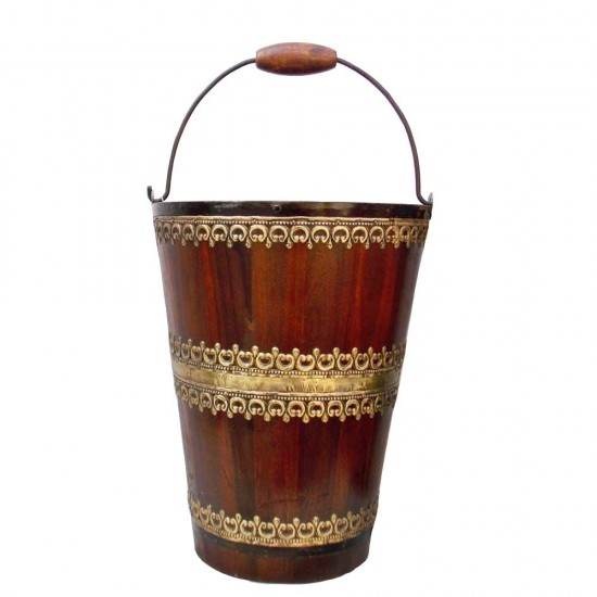 Wooden Bucket With Brass Art, Bottle Chiller - Large