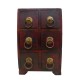 Polished Wooden Six Drawers Mini Chest - Embossed Brass Artwork