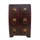 Polished Wooden Six Drawers Mini Chest - Embossed Brass Artwork Polished Wooden Six Drawers Mini Chest - Embossed Brass Artwork