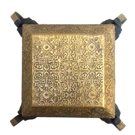 Four Elephants Square Pyramid Top Wooden Jewellery box - Embossed Brass Artwork