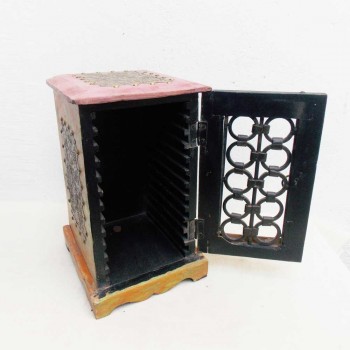 Hand Carved Jali Artwork Wooden Mini Cabinet - DVD Rack