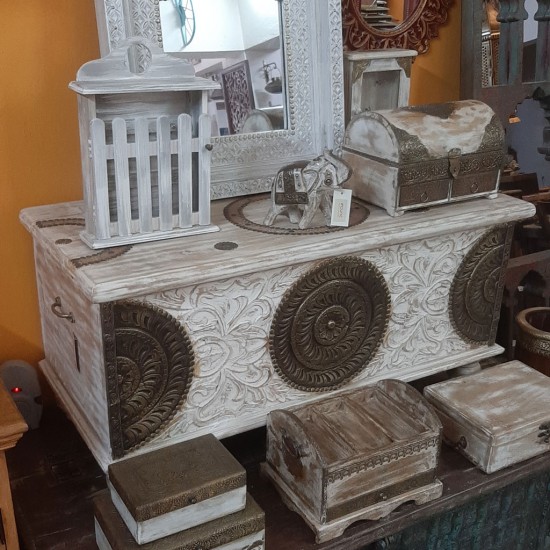 Distressed White Pitara Treasure Box 