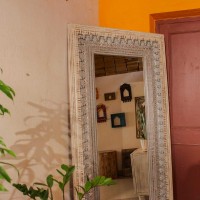 Large full length wooden mirror distressed white grey frame Indian home decor