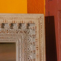 Large full length wooden mirror distressed white grey frame Indian home decor