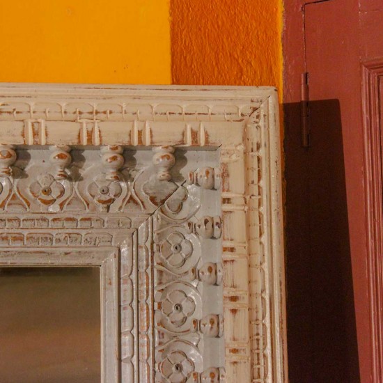 Large full length wooden mirror distressed white grey frame Indian home decor