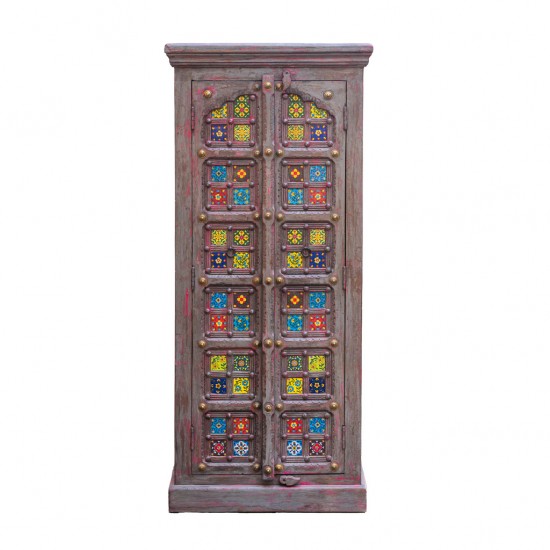 Wooden Tile Cabinet Distresed Grey and Pink