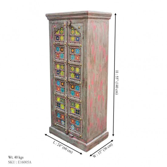Wooden Tile Cabinet Distresed Grey and Pink