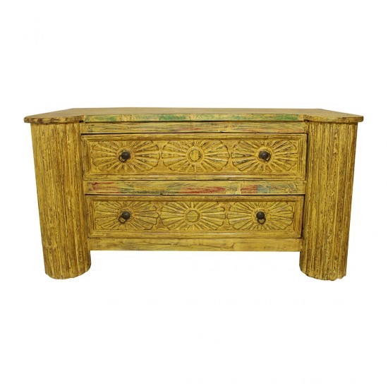 Distressed Yellow Side Board Drawer Cabinet