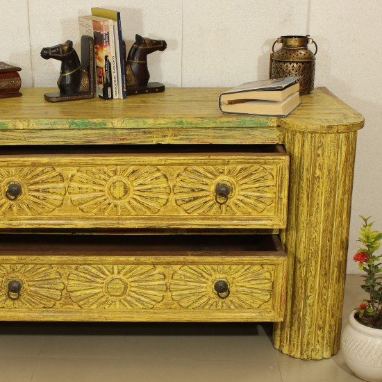 Distressed Yellow Side Board Drawer Cabinet