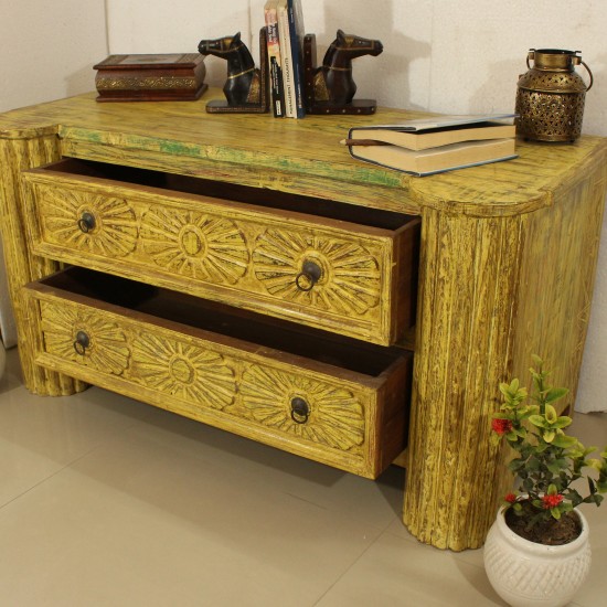 Distressed Yellow Side Board Drawer Cabinet