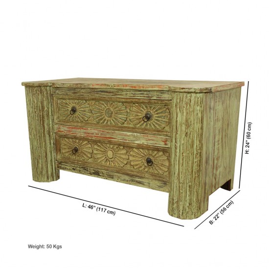 Distressed Green Side Board Drawer Cabinet