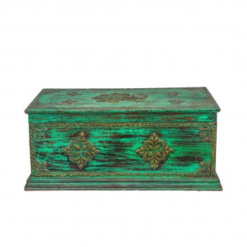 Pitara Sandook Box with Embossed Brass Art - Antique Green 