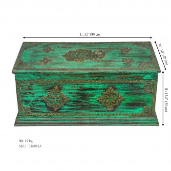 Pitara Sandook Box with Embossed Brass Art - Antique Green 