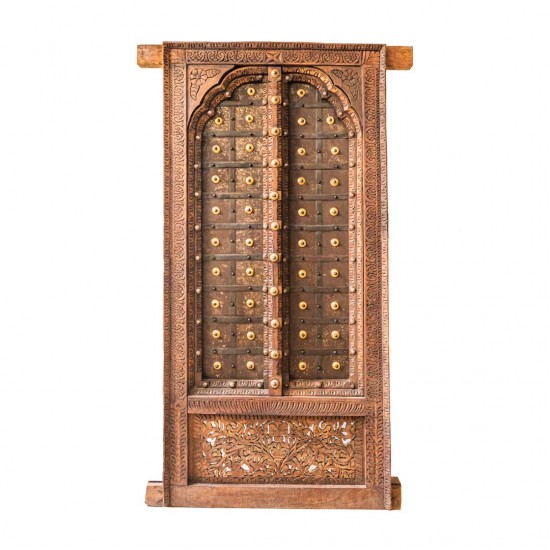 Wooden Door with Embossed Brass Art