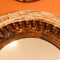 Vintage round wall mirror distressed white natural wood frame buy Indian decor online