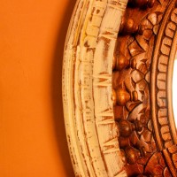 Vintage round wall mirror distressed white natural wood frame buy Indian decor online