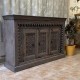 Wooden Carved Side Board - Blue/ Pink Distressed and Antiqued Wooden Carved Side Board - Blue/ Pink Distressed and Antiqued