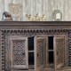 Wooden Carved Side Board - Blue/ Pink Distressed and Antiqued Wooden Carved Side Board - Blue/ Pink Distressed and Antiqued