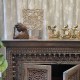 Wooden Carved Side Board - Blue/ Pink Distressed and Antiqued Wooden Carved Side Board - Blue/ Pink Distressed and Antiqued