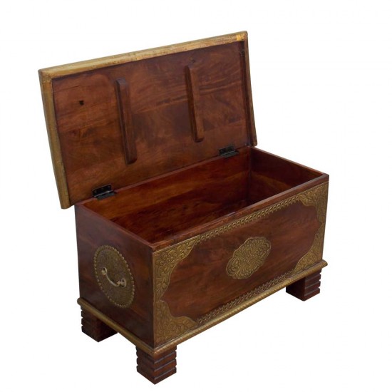 Wooden Treasure Box - Polished & Brass Artwork