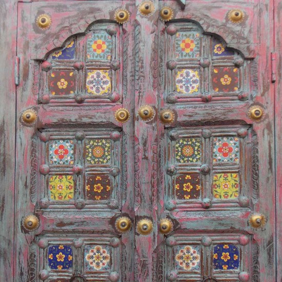 Wooden Tile Cabinet Distresed Grey and Pink