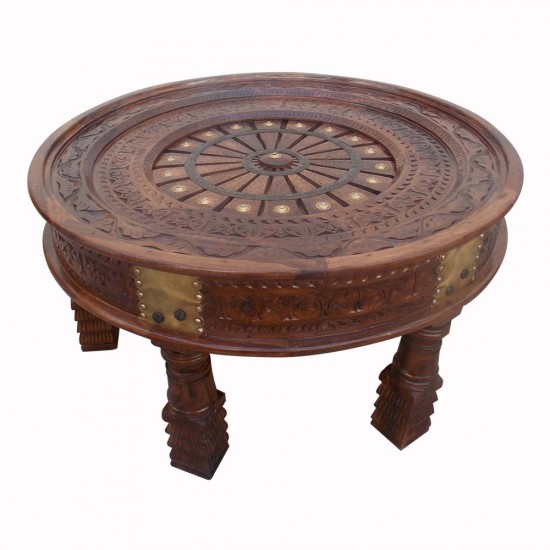 Multipurpose Coffee Table with Engraved Glass Top - Natural Wood Finish Multipurpose Coffee Table with Engraved Glass Top - Natural Wood Finish