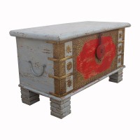 Treasure Box / Pitara Red-Grey Rustic Finish Brass Art