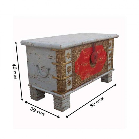 Treasure Box / Pitara Red-Grey Rustic Finish Brass Art